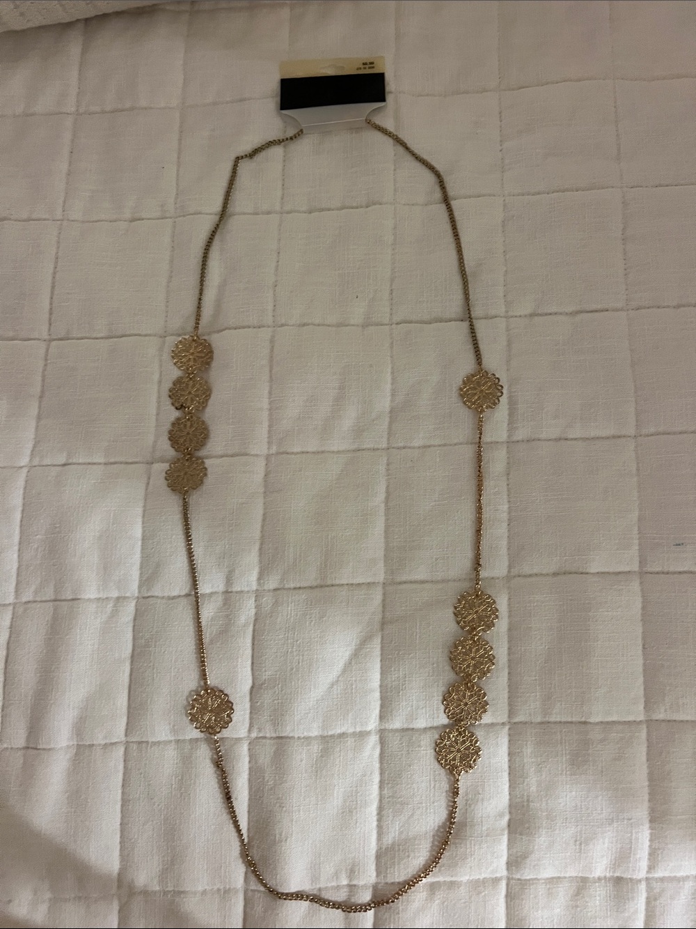 Delicate Gold Floral Medallion Long Necklace